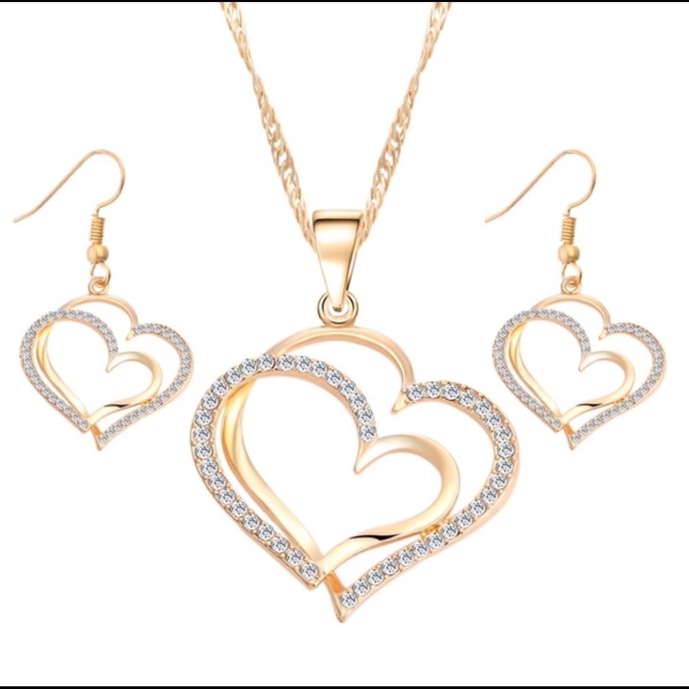 Luxury Gold Plated Heart Neacklace/earring Fashion Jewelry Set